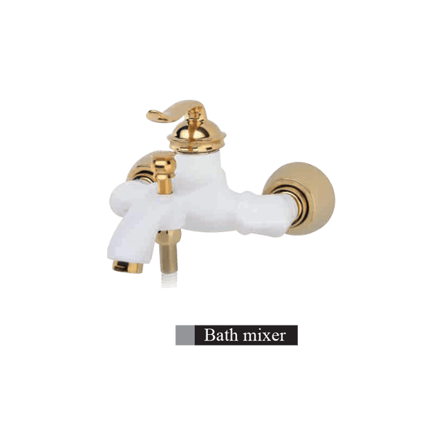 Alvand bathroom faucet, white and golden bamboo model شیر حمام الوند مدل بامبو سفید طلایی