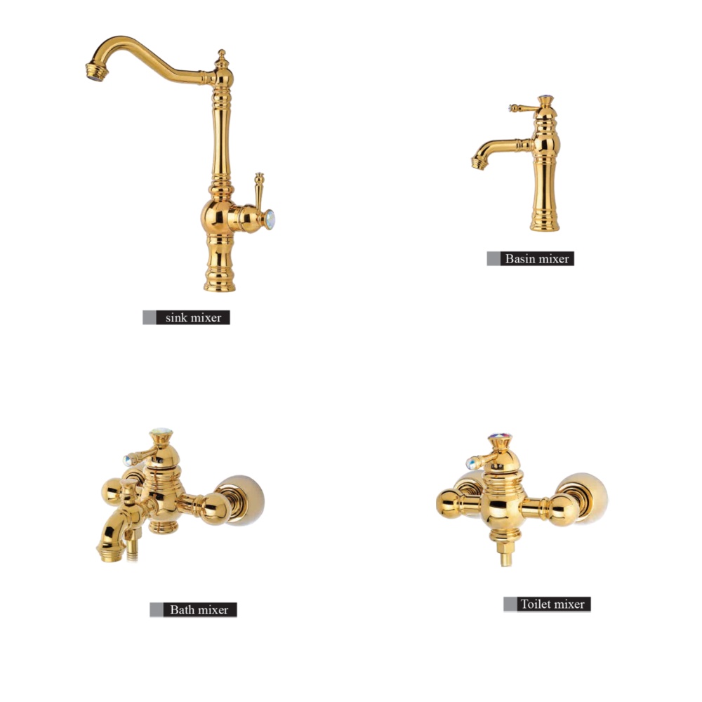 Alvand faucet set, golden Elysee model ست شیرآلات الوند مدل الیزه طلایی