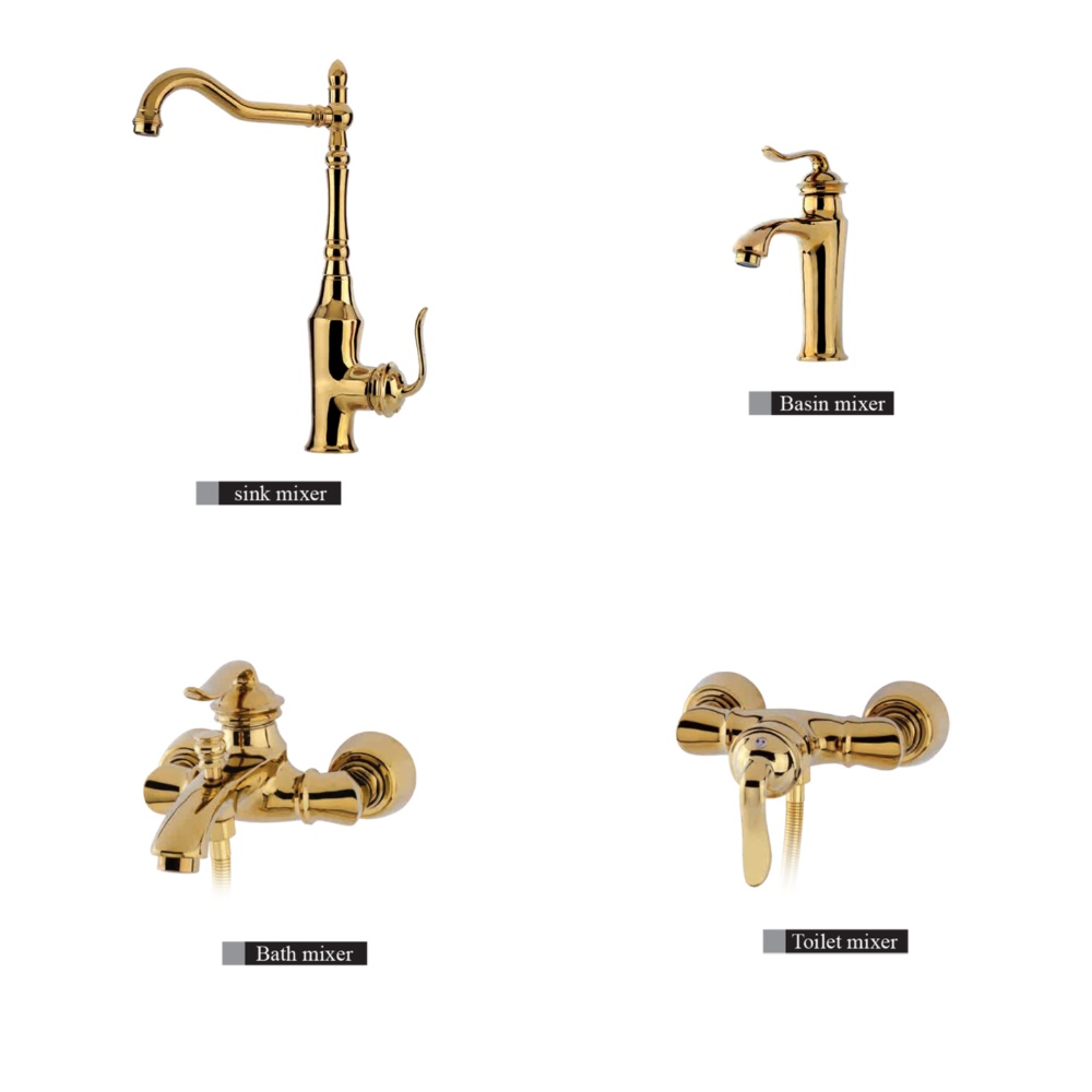 Alvand faucet set, golden bamboo model ست شیرآلات الوند مدل بامبو طلایی