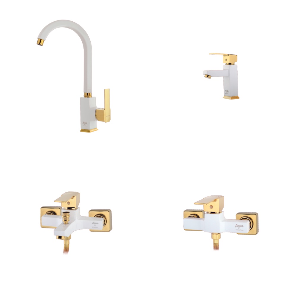 Alvand faucet set, white and gold, Star model ست شیرآلات الوند مدل استار سفید طلایی