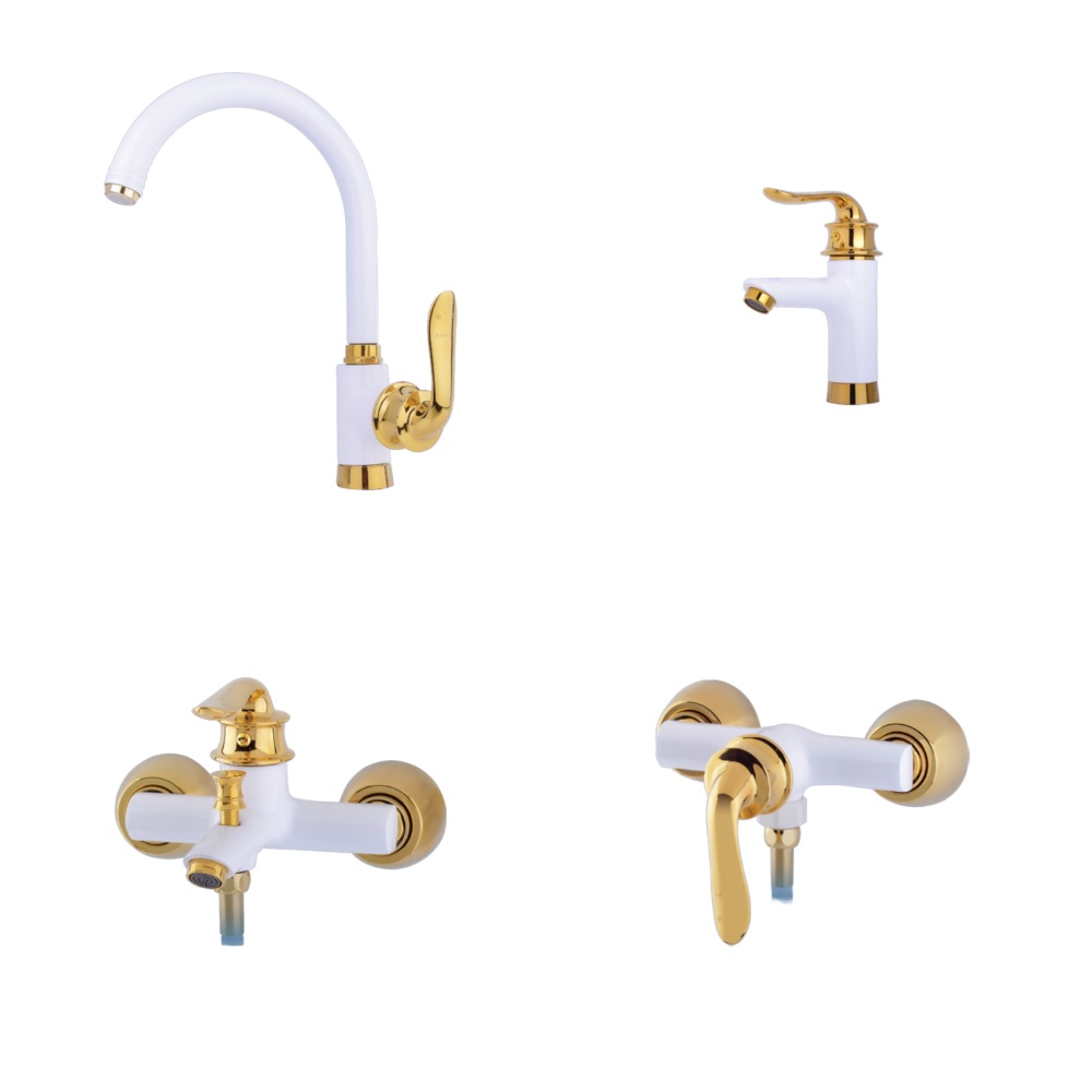 Alvand faucet set, white and golden lily model ست شیرآلات الوند مدل زنبق سفید طلایی