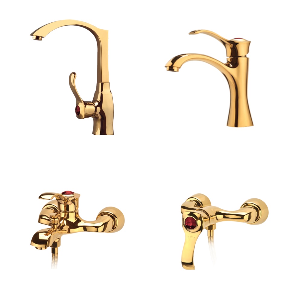 Alvand faucets set, golden diamond model ست شیرآلات الوند مدل الماس طلایی