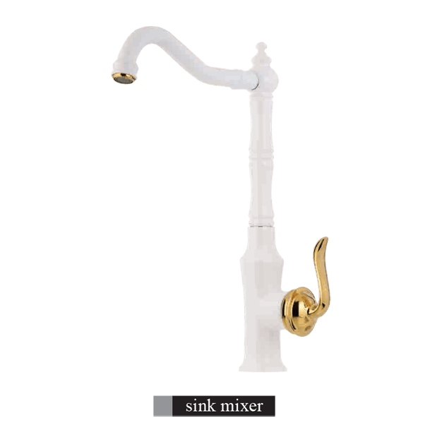 Alvand kitchen faucet, bamboo, white, gold model شیر آشپزخانه الوند مدل بامبو سفید طلایی