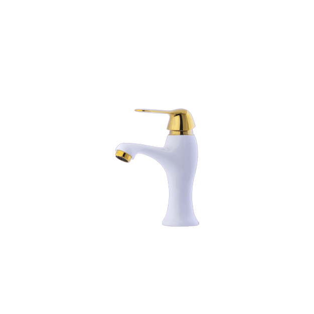 Alvand washbasin faucet, Nika model, white and gold شیر روشویی الوند مدل نیکا سفید طلایی