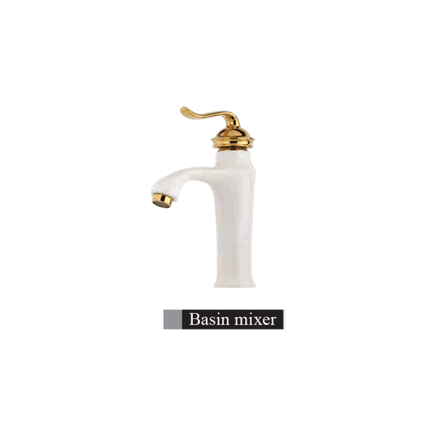 Alvand washbasin faucet, bamboo, white and golden model شیر روشویی الوند مدل بامبو سفید طلایی