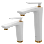 شیر روشویی کسری مدل آمازون(پایه‌کوتاه) سفید‌طلایی