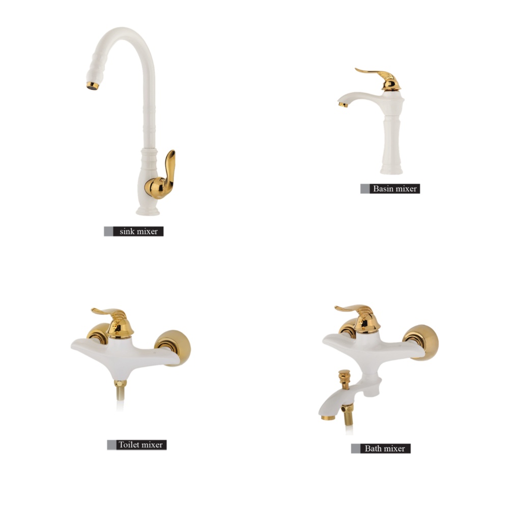 Elvand faucet set Lisa model, white and golden ست شیرآلات الوند مدل لیزا سفید طلایی - Image 1