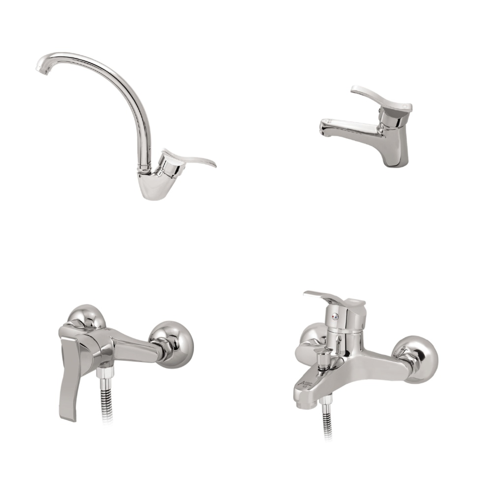 alvand faucet set, chrome dynamic model ست شیرآلات الوند مدل پویا کروم