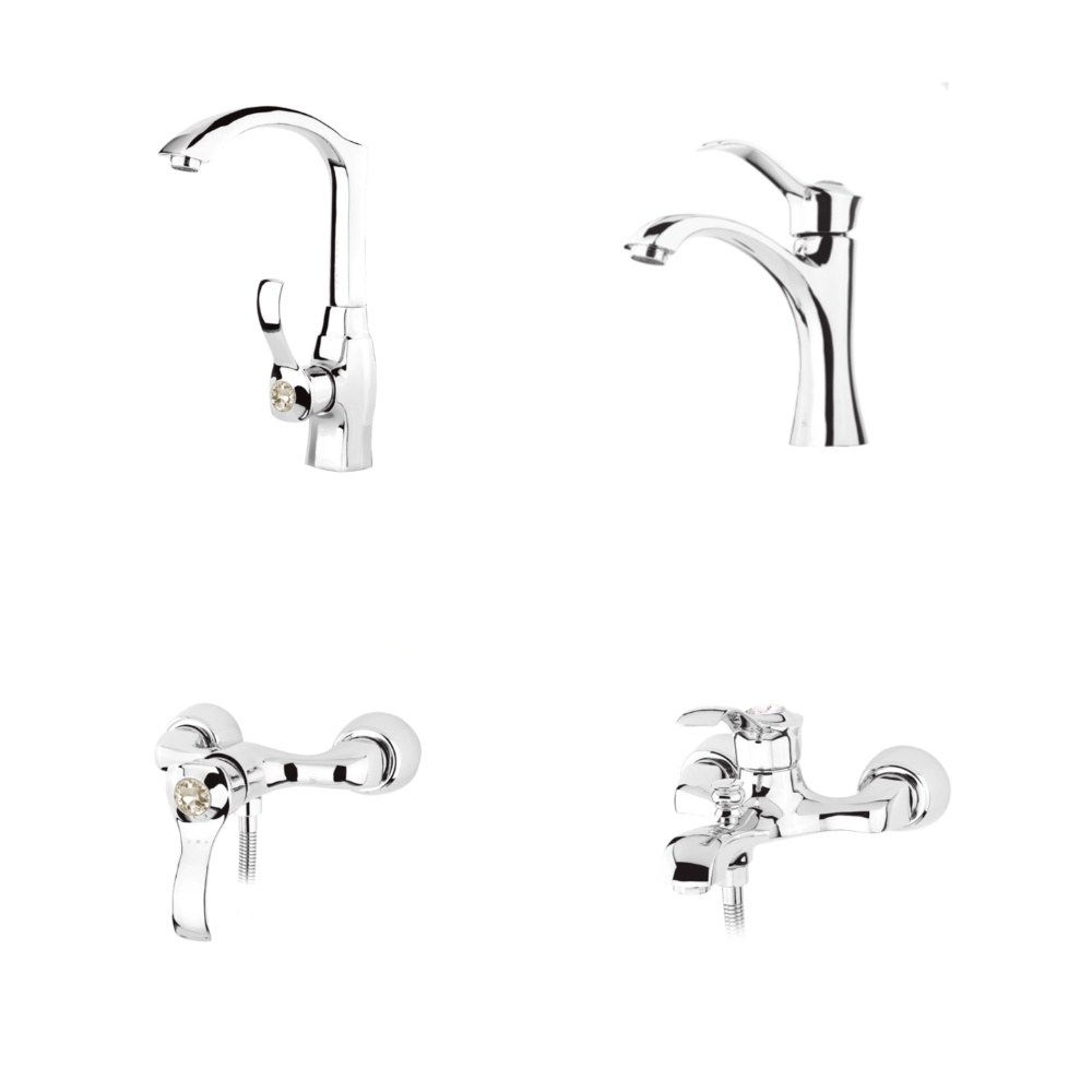alvand faucet set, diamond model, chrome ست شیرآلات الوند مدل الماس کروم
