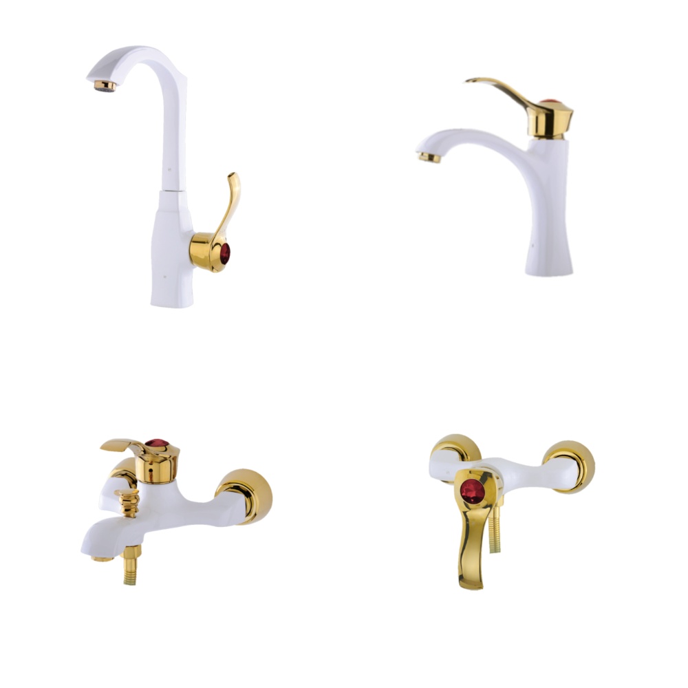 alvand faucet set, diamond model, white and gold ست شیرآلات الوند مدل الماس سفید طلایی