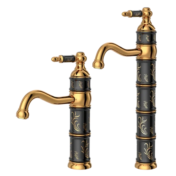 شیر روشویی کسری مدل توکیو مشکی طلایی (پایه بلند)